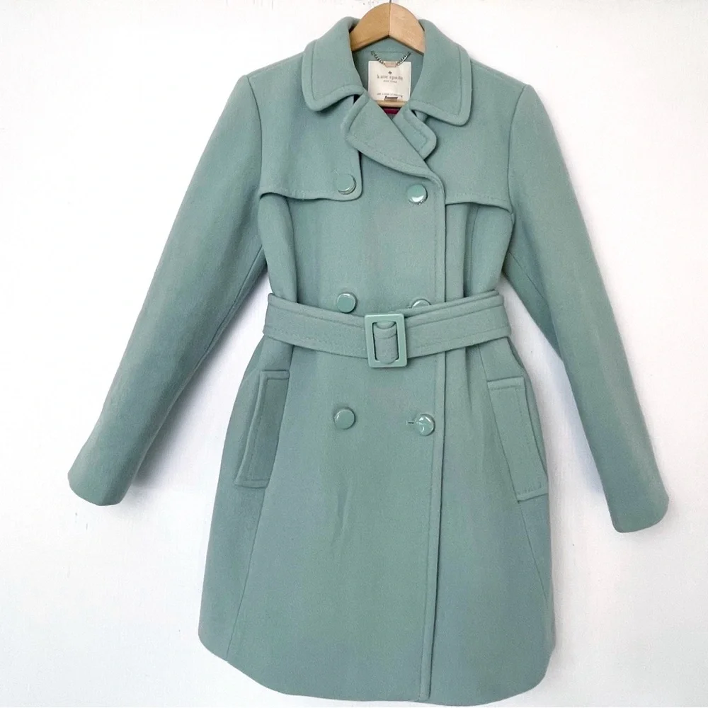 Kate Spade wool blend Light mint green double breasted wool coat size Medium - Picture 3 of 14